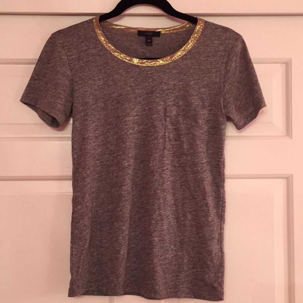 J Crew Shimmer neck pocket tee